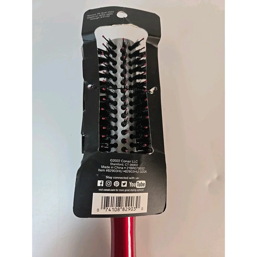 Conair Tourmaline Ceramic Boar Hair Bristles Round ~ Red ~ New